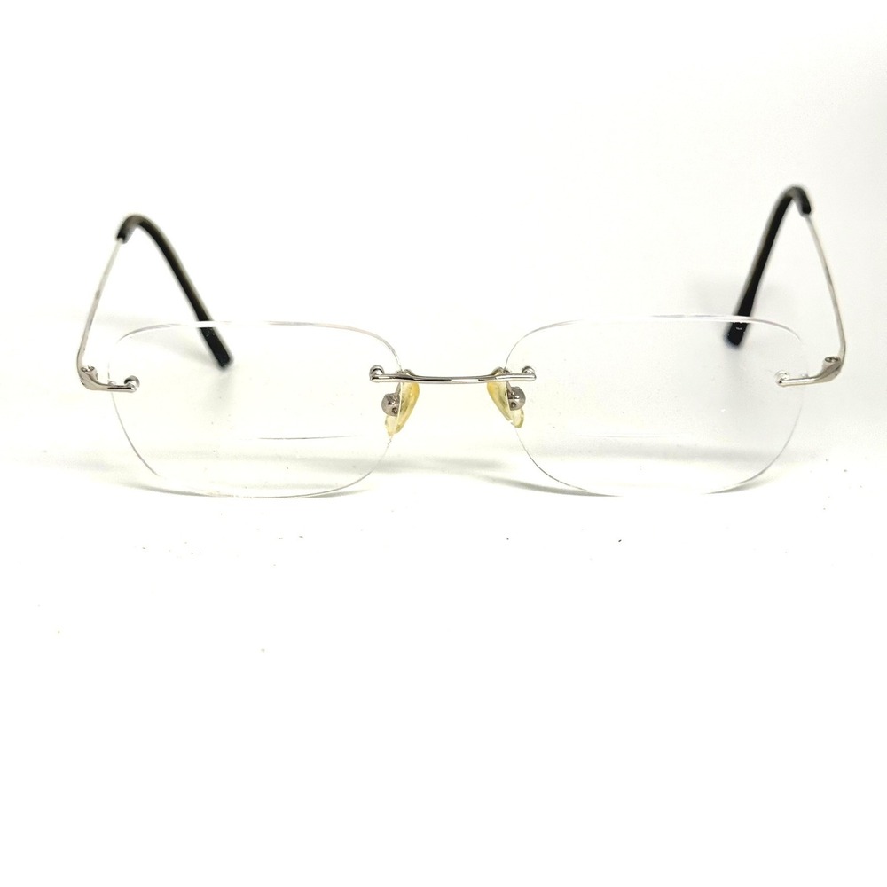 Rimless‎ Silver Metal Eyeglass Frames Japan 52-19-150 Rectangular Lenses